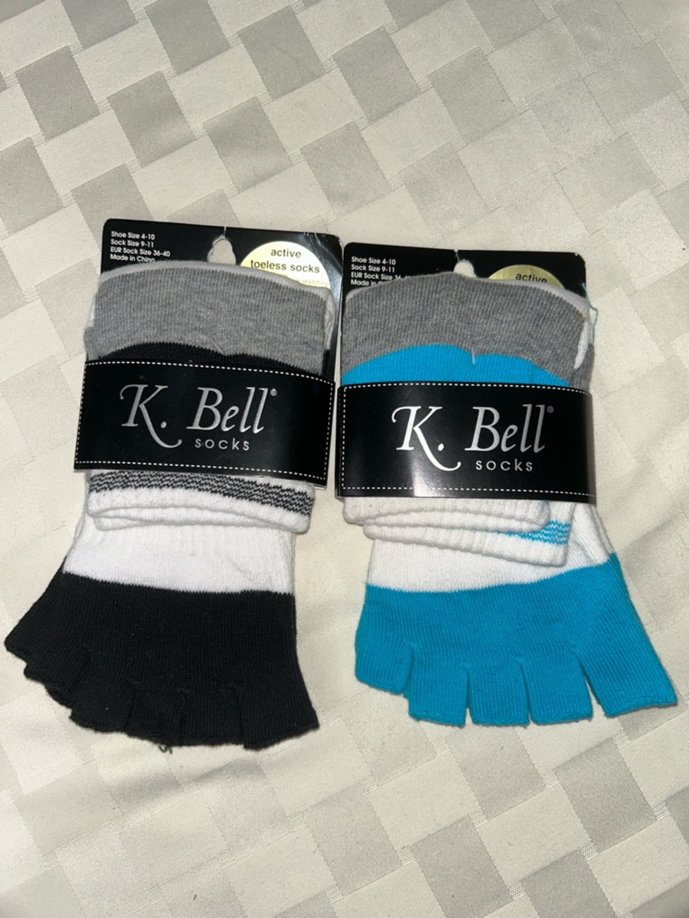 K. Bell Women's Active Toeless Toe Socks - Black and Blue